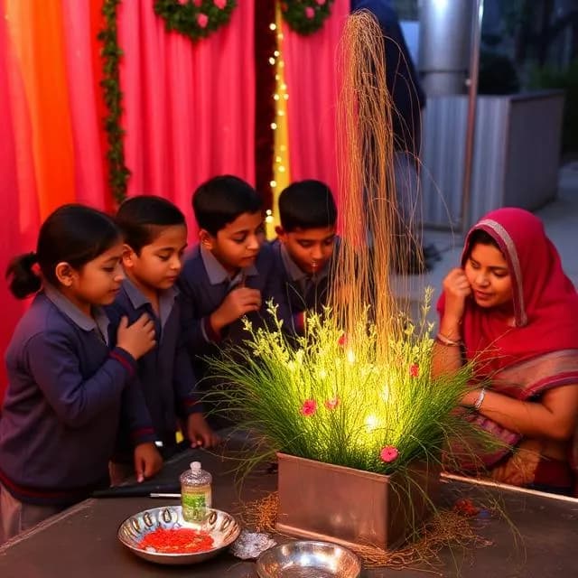Indian Schoolchildren Celebrate Tulsi Pujan Diwas on Christmas Day