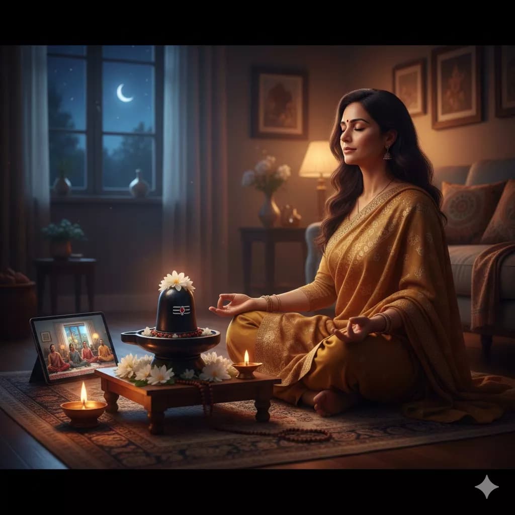 create a banner image on Maha Shivaratri 2026 – How NRIs Can Do Powerful All-Night Jagran & Chant Shiva Mantras at Home Anywhere in the World