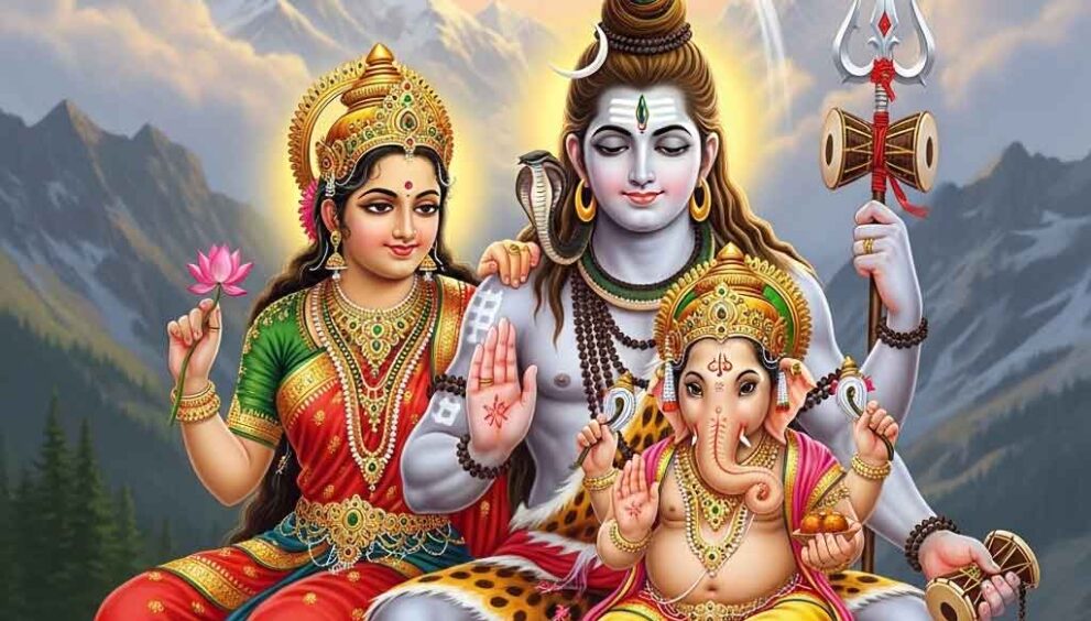 Ganesha with Lord Shiva and Goddess Parvati