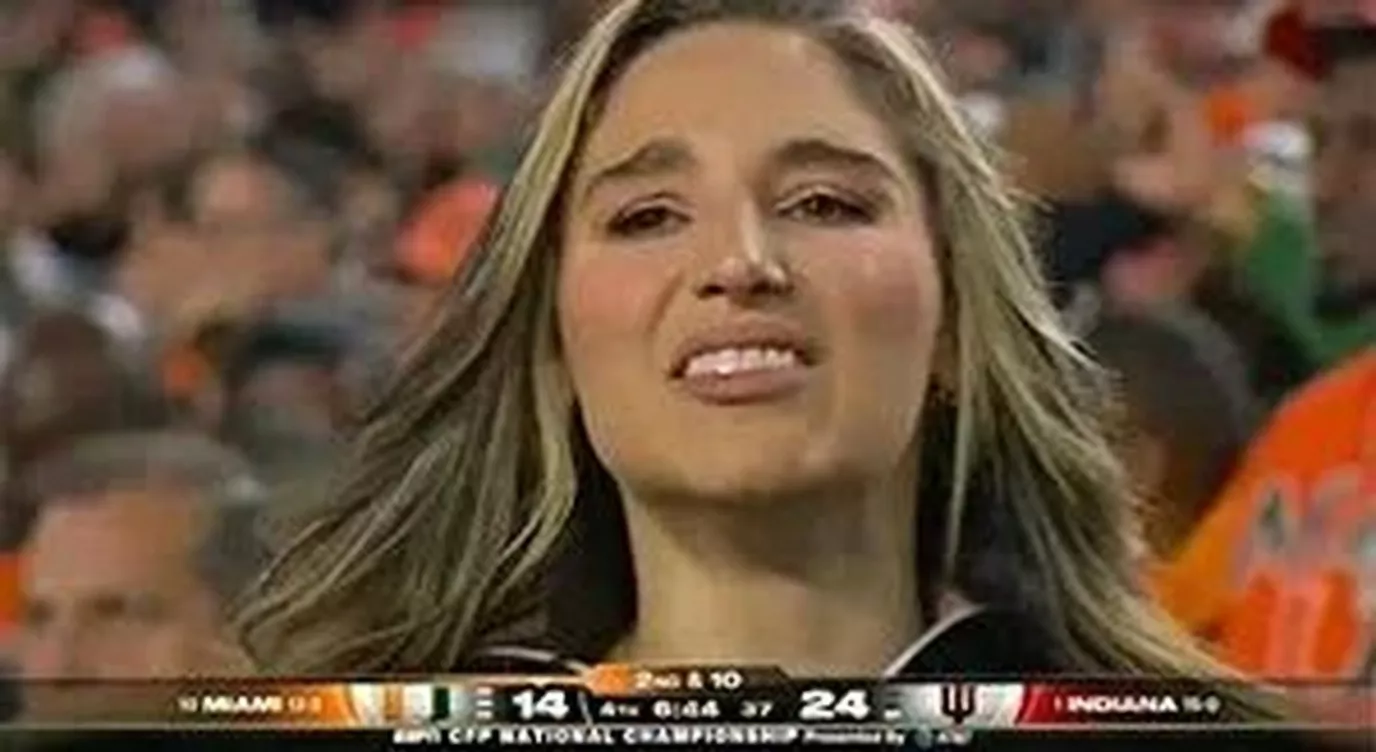 give me image on Abella Danger at CFP National Championship 2026: Emotional Tears as Miami Hurricanes Fall to Indiana Hoosiers in Thrilling Title Game