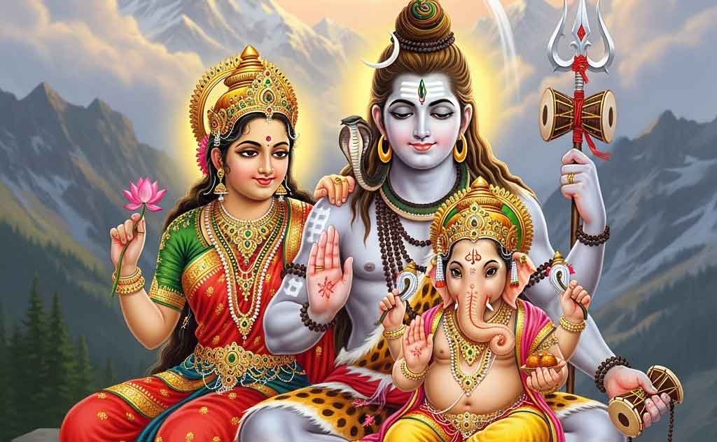 Ganesha with Lord Shiva and Goddess Parvati
